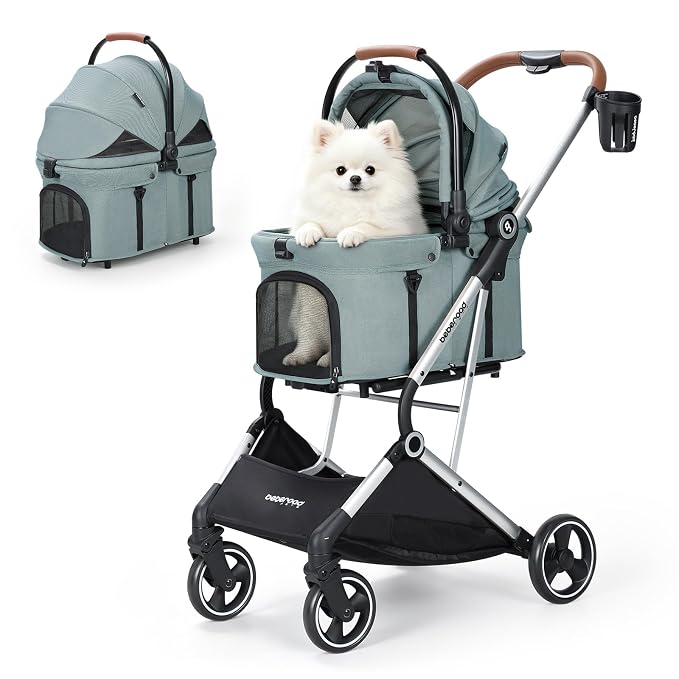 T3 Pro Small Dog Stroller (Green) | Detachable Carrier, 3-in-1 Stroller, Lightweight, Breathable Mesh Fabric, One-Button Braking, Easy to fold, Adjustment Canopy