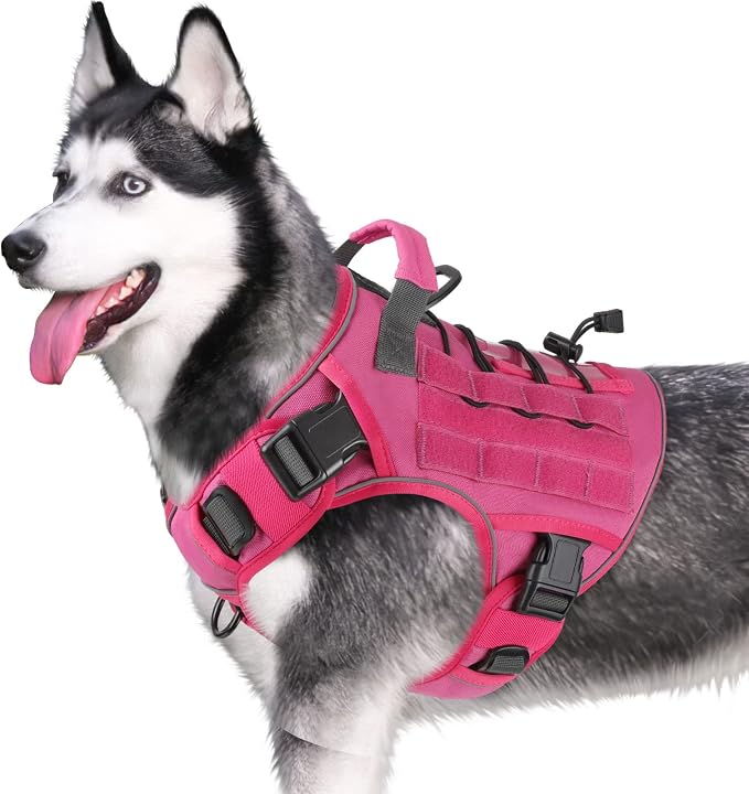 WINGOIN Pink Tactical Dog Harness for Small Dogs,No Pull Dog Harness | Heavy Duty with Handle,Adjustable Reflective,Military K9 Body Pet Vest,for French Bull Pugdog,for Walking Training Running