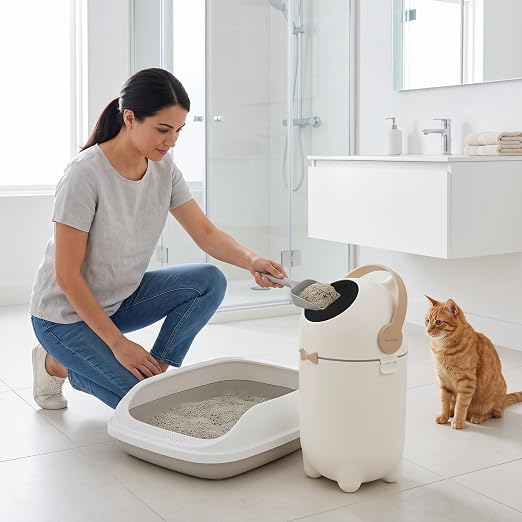 iTouchless Odor-Block Dog Poop Can, 4 Gal Ag+ Silver Ion Trash Bin, Ivory | Easy One-Hand Disposal | Lightweight & Rust-Proof | Indoors & Outdoors | 20 Free Bags Incl | Pets & Cats Waste | Home, Patio