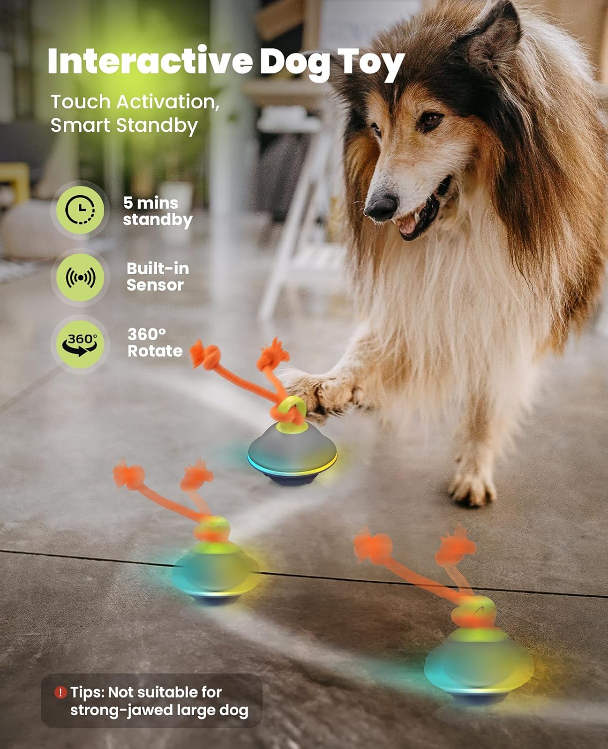 Interactive Dog Toys, Automatic Moving and Rolling LED Light Up Dogs Ball with Rope, Motion-Activated Wicked Ball for Small Medium Pup, Stimulation Toy for Boredom Relief