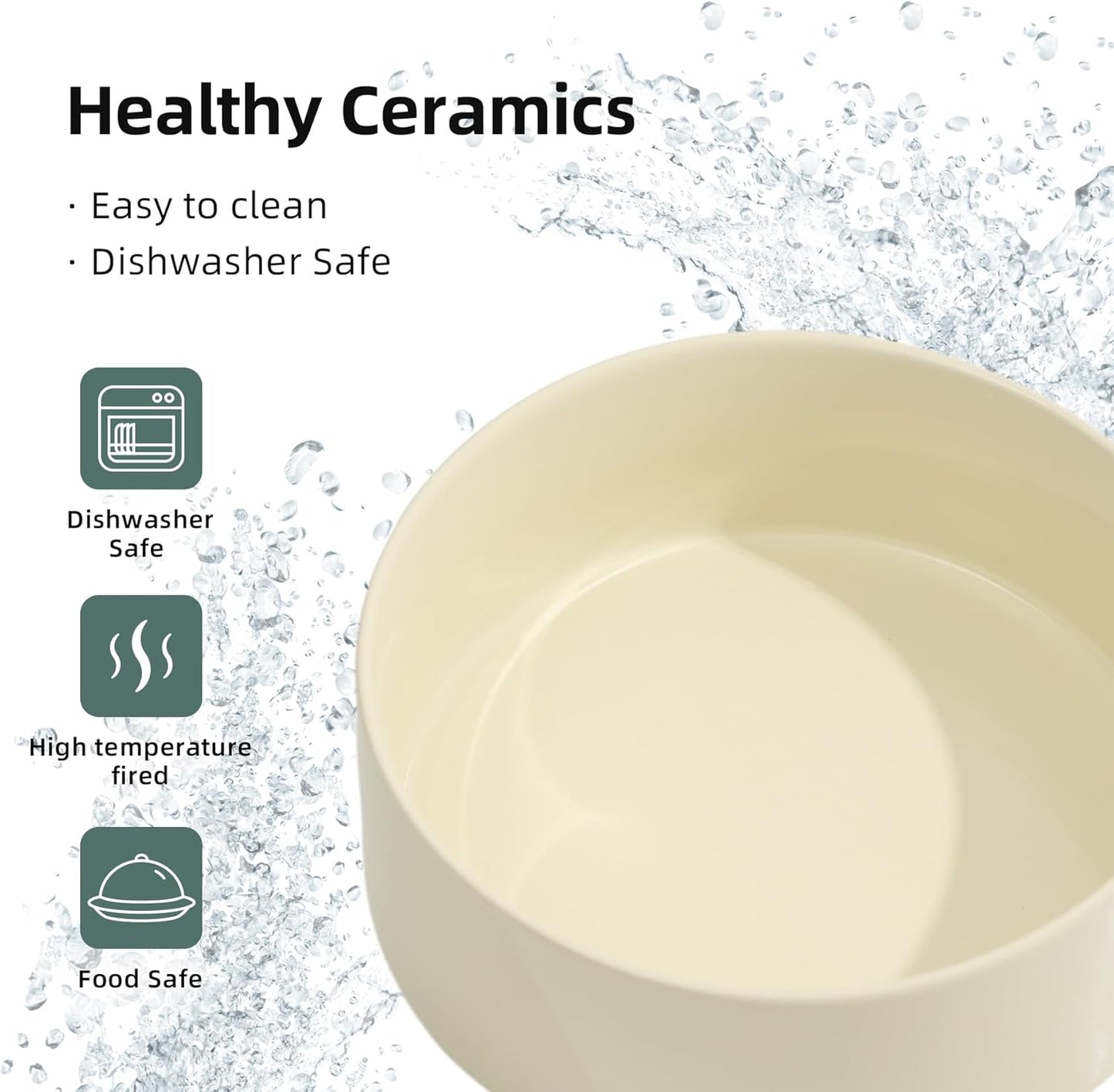 Ceramic 8.2inch Dog Bowl for Large-Breed Dogs, Anti-Slip and Weighted Pet Food and Water Bowl (Single Bowl - Beige)