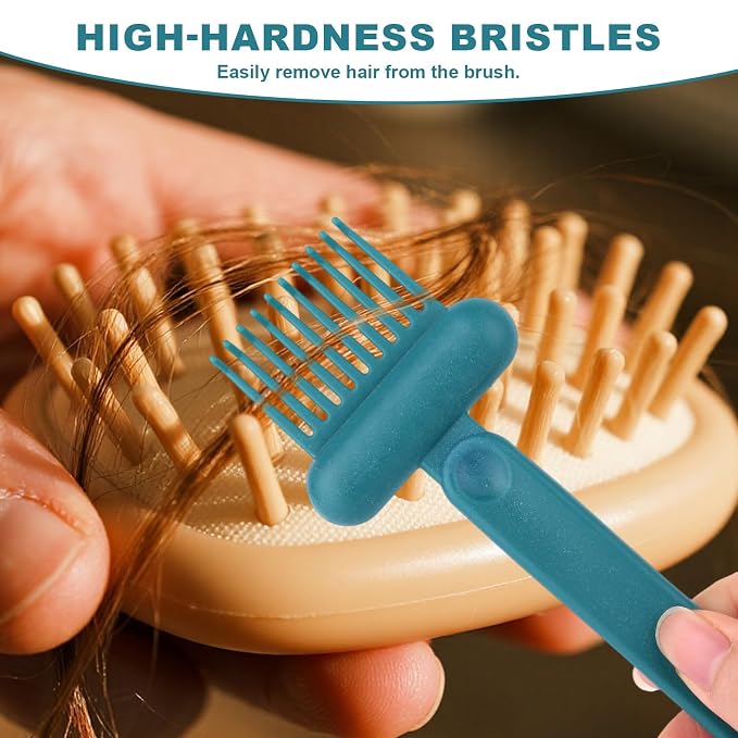 2-in-1 Comb Cleaner with Pick and Bristles, Portable Hair Brush Cleaner Tool Hairbrush Cleaning with Ergonomic Handle for Home Salon Travel Use Hairstylist Essentials (Green)