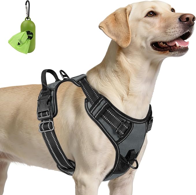 Joytale No Pull Dog Harness for Large Dogs, Front Clip, Gray | Grab Handle for Instant Control, Padded & Adjustable Vest, Sturdy Metal D-Rings, for Safe Training & Daily Walking