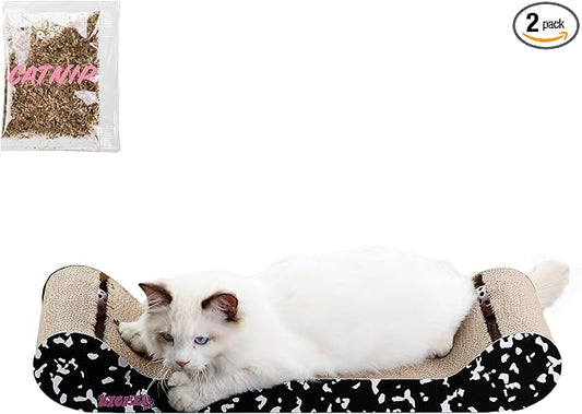 Montego 27.5" Cardboard Cat Scratcher Lounge Bed, Corrugated Sofa Pad with Catnip, Recyclable Furniture Protector for Large Indoor Kittens, Pink/Red CSR1004A