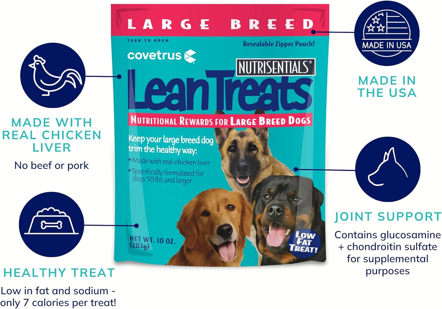Covetrus Nutrisential Lean Treats for Large Dogs - Soft Dog Treats for Large Dogs - Nutritional Low Fat Bite Size K9 Treats - Chicken Flavor - 10oz - 16 Pack