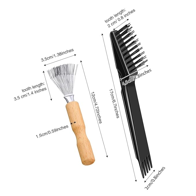 Boao 2 Pack Hair Brush Cleaning Tool,2-in-1 Comb Rake and Brush Cleaner for Removing Hair,Dust and Buildup,Mini Hairbrush Accessory for Home&salon(Black Color,Wooden Handle Rake)