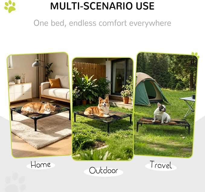 Outdoor Elevated Dog Bed for Medium Dogs, Forest Bears Breathable Cooling Raised Dog Cot for Indoor/Outdoor, Nature Country Wild Animals Trees Branch Waterproof Elevated Pet Beds, M 24 x 20 in