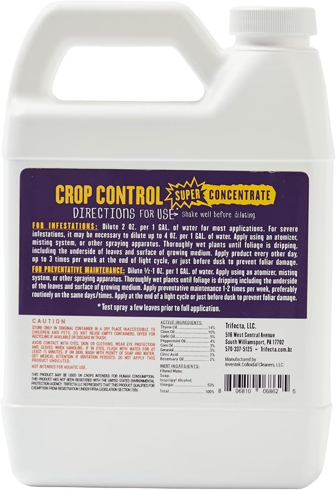 Trifecta Crop Control Super Concentrate All-in-One Natural Pesticide, Fungicide, Miticide, Insecticide, Help Defeat Spider Mites, Powdery Mildew, Botrytis, Mold and More on Plants 32 OZ