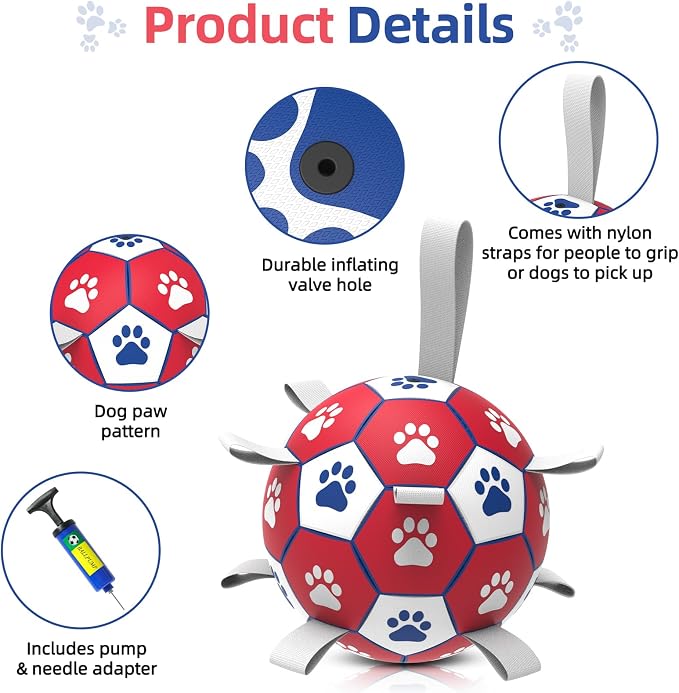 Diman Balls for Dogs with Straps - 6 Inch Dog Toy Balls for Small Medium Dogs, Outdoor & Water Fetch Toy for Birthday, Red