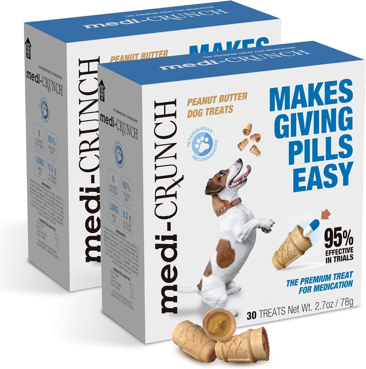 Pill Pouches for Dogs with Peanut Butter Fill, Crunchy Ice Cream Cone Dog Pill Treats Capsule Size Wrap Pocket - 30 ct (Pack of 2)
