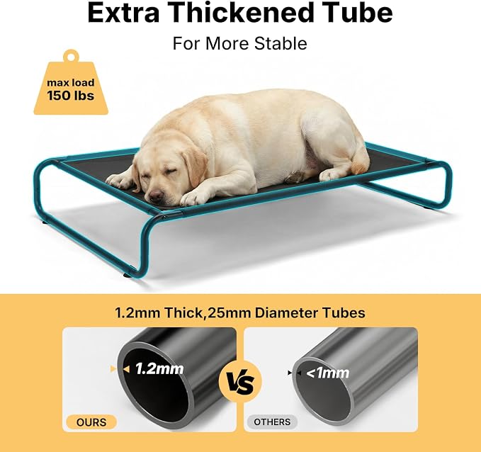 Veehoo Cooling Elevated Dog Bed, Outdoor Raised Dog Bed for Large Dogs | Dog Cot with Thickened Frame, Durable Teslin Mesh & Anti-Slip Rubber Feet, Pet Hammock for Indoor or Camping, 49", Black