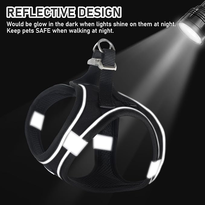 GAMUDA Small Dog Harness Collar and Leash Set, Step in No Chock No Pull Linen Fabric Soft Mesh Dog Vest Harnesses Reflective for Dogs Puppy Cats Kitten Rabbit (Black, M)