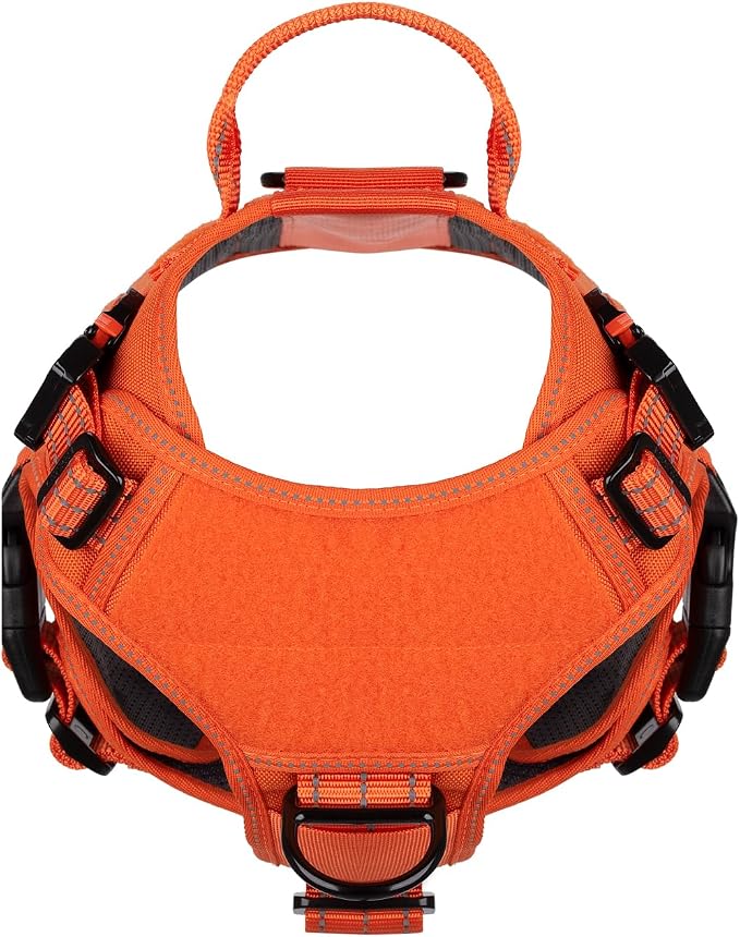 ICEFANG Tactical Dog Harness for Medium Dogs,Reflective No Pull Dog Vest | with Control Handle,Adjustable,Front Hook,2 Leash Clips,Soft Padded,MOLLE Panel,Orange,Medium