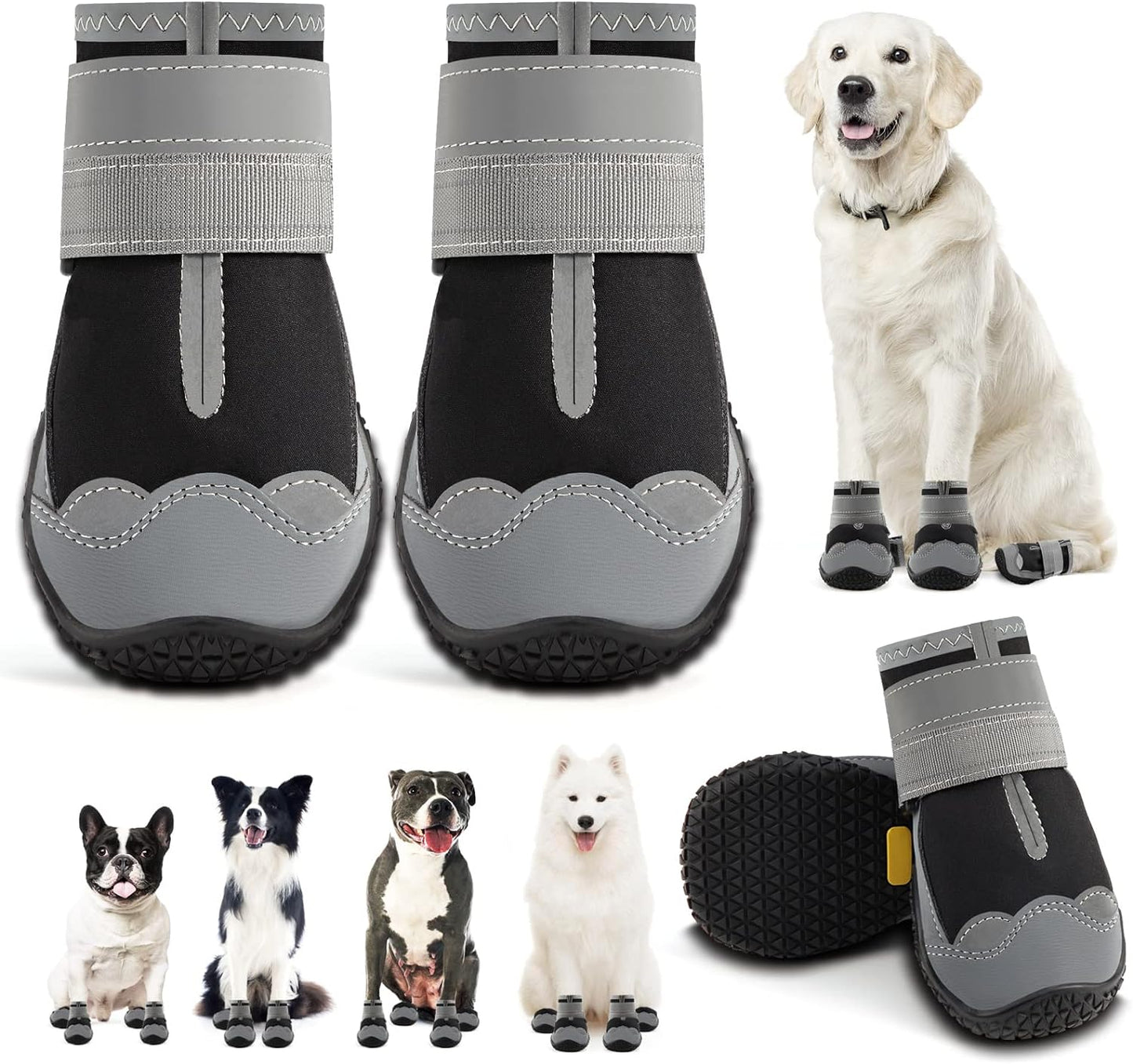Dog Shoes for Large Dogs, Medium Dog Boots & Paw Protectors for Hardwood Floors, Outdoor Dog Booties for Hot Pavement Winter Snow Hiking, Waterproof Dog Shoes with Reflective Strips Size 8