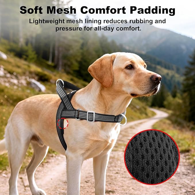 No Pull Dog Harness with Handle, Adjustable Soft Mesh Padded Vest | Reflective Walking Harness with Front Clip for Small Medium Large Dogs, Quick Fit No Escape for Training, Black, XS