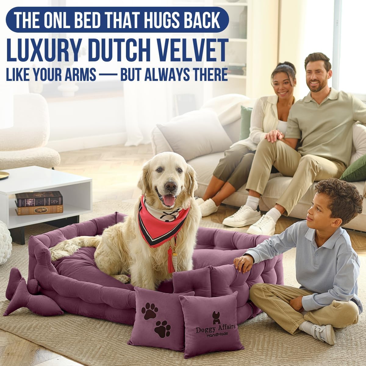 Luxury Dog Bed Chesterfield – Handcrafted Velvet Throne for Dogs | Joint Support, Calming & Temp-Regulating Comfort | Durable 5+ Years, Anti-Claw, Washable 100+ Times – XL, Purple