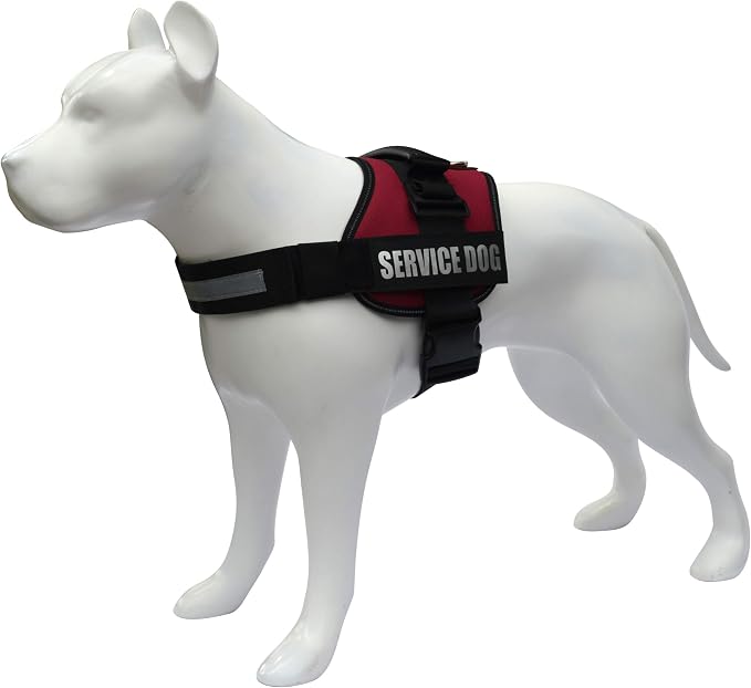 Service Dog Vest Harness – Reflective Service Animal Vest, No-Pull Harness with Handle & Mesh Padding – Sizes XXS-XL for Puppies – 2 Removable Service Patches Included (Large, Maroon)
