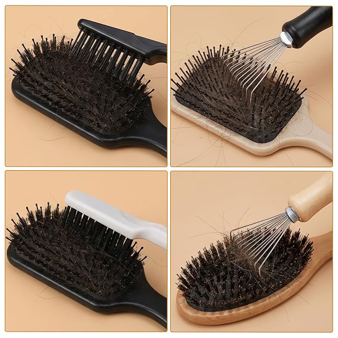 4 Pcs Hair Brush Cleaning Tool Mini Comb Cleaner Rake 2-in-1 Comb Cleaner Brush Metal Wires Hair Remover Tools Hairbrush Cleaning Hairs Remover Tool for Removing Dust Home and Salon Use