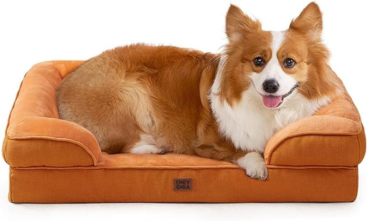 EHEYCIGA Orthopedic Dog Beds Large Sized Dog, Waterproof Washable Pet Bed | Non-Slip Bottom and Egg-Crate Memory Foam Dog Couch Bed with Washable Removable Cover, Pumpkin Orange