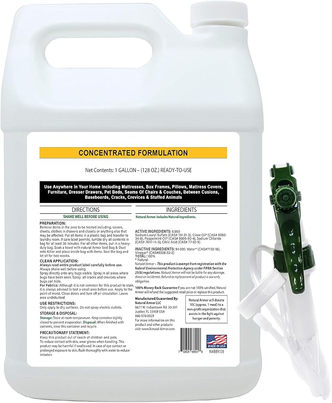 Bed Bug & Dust Mite Killer Natural Spray Treatment for Insects - Mattresses, Covers, Carpets & Furniture - Fast Extended Protection. Pet & Kids Safe - No Toxins or Chemicals 128 oz Gallon