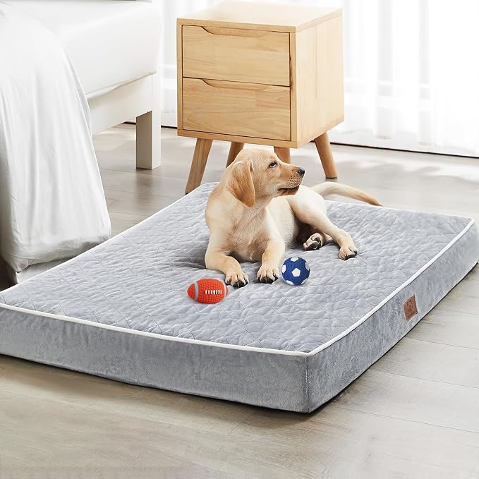 WNPETHOME Orthopedic Waterproof Dog Bed Medium for Comfy Sleeping | Washable Medium Pet Bed with Removable Cover, Multi-Needle Quilting Dogs Crate Bed Light Grey 30x20 Inch