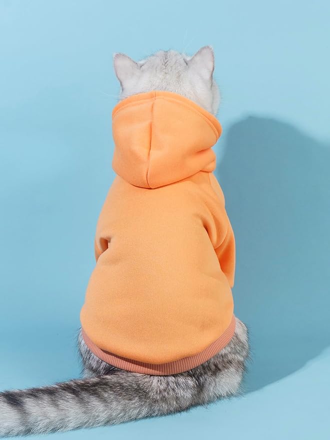 QWINEE Basic Dog Hoodie Sweatshirt Puppy Sweater Warm Cat Costumes Pet Clothes for Chihuahua Puppy Kitten Small Medium Dogs Orange Medium