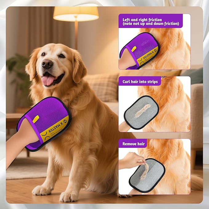 ZOOFLUX 2 Pack Pet Hair Grooming Gloves – Upgraded Mesh + Brush Fabric, Washable Electrostatic Pet Hair Remover for Dogs & Cats – Reusable Glove for Carpet, Furniture, Clothes (Purple)