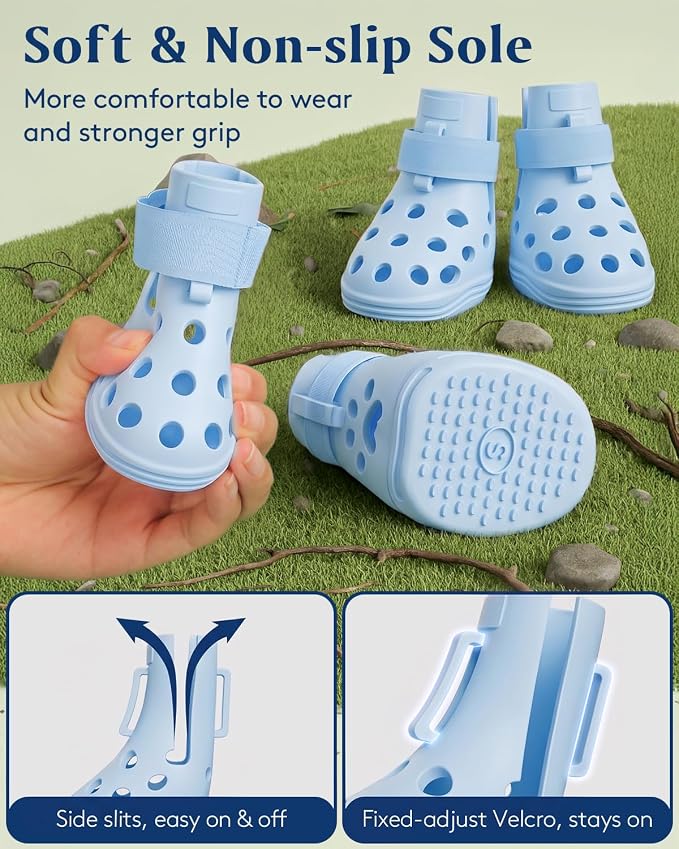 Dog Shoes for Hot Pavement, Breathable Dog Boots Paw Protectors with Adjustable Straps & Non-Slip Sole, Easy On & Off, Waterproof, Easy-Cleaning (Blue, S)