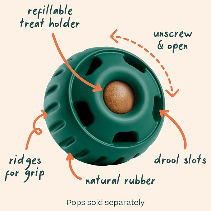 WOOF Pupsicle Interactive Dog Ball Toy for Dogs 75 lbs & Up - Green | Long-lasting enrichment toy for extra-large dogs, easy-fill design, low-mess play, made of natural rubber, easy to clean