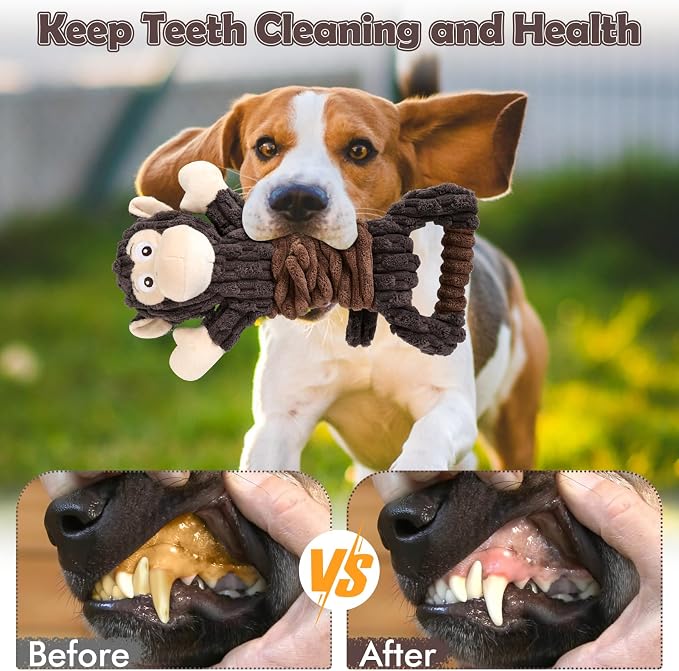 Letsmeet Plush Dog Toy with Crinkle Paper, Tug of War Pull Interactive Toys for Puppies to Large Dogs