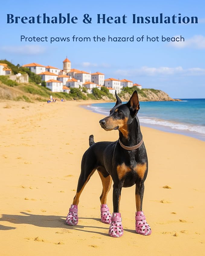 Dog Shoes for Hot Pavement, Breathable Dog Boots Paw Protectors with Adjustable Straps & Non-Slip Sole, Easy On & Off, Waterproof, Easy-Cleaning (Pink Marble, XS)