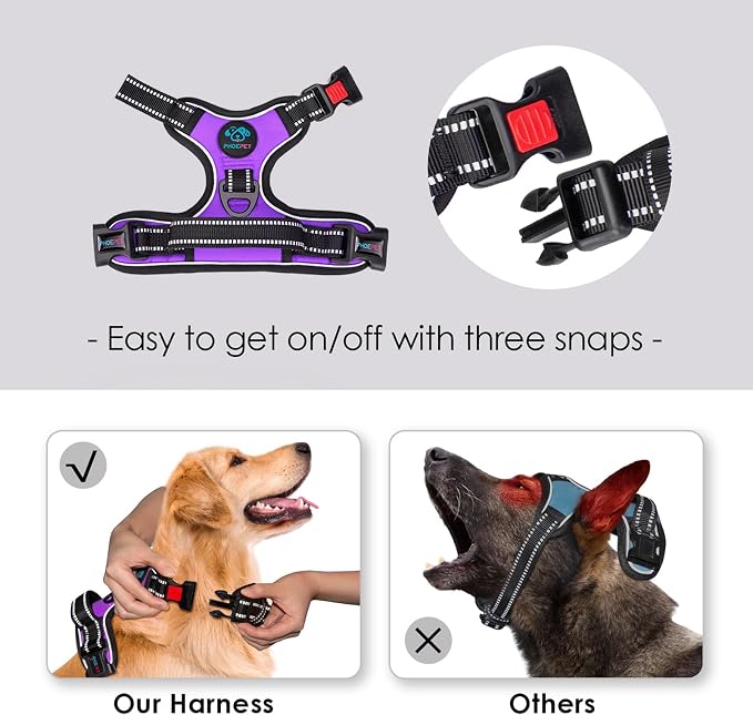 No Pull Dog Harnesses for Small Dogs Reflective Adjustable | Front Clip Vest with Handle 2 Metal Rings 3 Buckles [Easy to Put on & Take off](S, Purple)