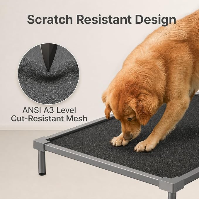 Premium Elevated Dog Bed, Chew Proof Aluminum Alloy Heavy Duty Dog Supplies, Cooling Raised Pet Cot Indestructible with Anti-Rust Washable Assembly for Crate Outdoor (Grey, Medium(40.6"x 28.7" x 7"))
