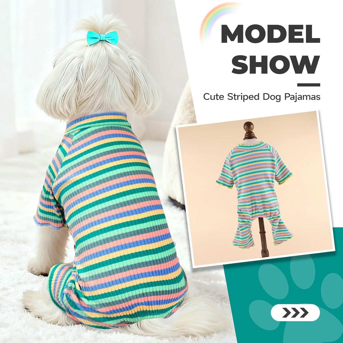 BAEJMJK Striped Dog Pajamas Stretchy Cute Four-Legged Boy Girl Dog Clothes with Sleeves Comfortable Dogs Jumpsuit Colorful Pet Puppy Outfits Apparel for Small Medium Dogs Cats(Green,X-Large)