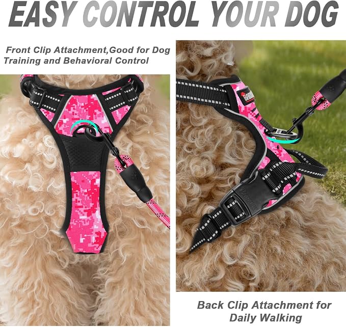 BARKBAY Dog Harness No Pull for Small Sized Dog Front Back Clips,Dog Vest | Soft Padded No Choke With Handle,Easy On&Off,Adjustable Reflective For Walking Training Running(Pink Camo,XS)