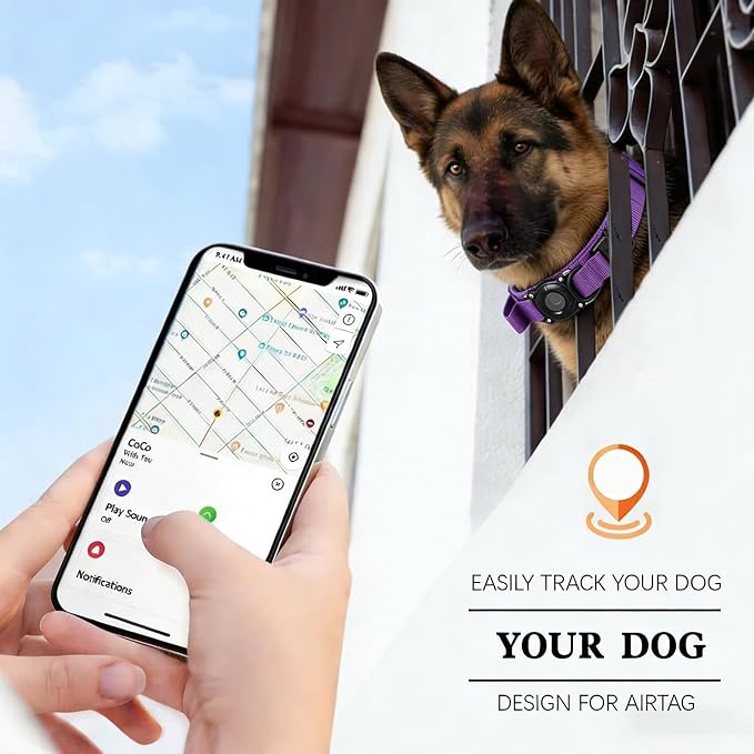 AirTag Dog Collar for Large Dogs Tactical Dog Collar with AirTag Holder | Upgrade Waterproof,Control Handle,Quick-Release Metal Buckle,1000D Nylon Fabric,Soft-Padded Webbing,Velcro Patch(Purple,XL)
