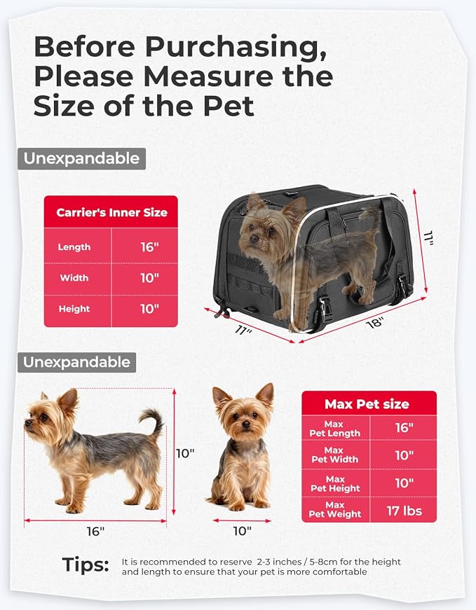 KEMIMOTO Motorcycle Dog Carrier Expandable for Small Dog & Cats Under 17lbs, Fit for Motorcycle Luggage Rack or Passenger Seat, Airline Approved Pet Carrier with Shoulder Strap, Folding & Portable