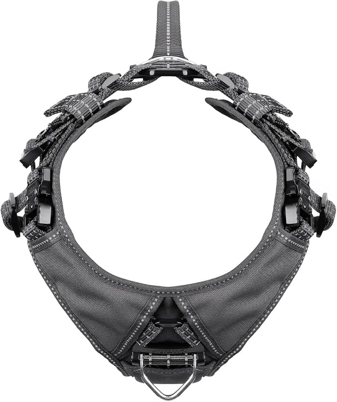 ICEFANG Dog Halter Harness with Metal Buckles,Dog Strap Vest for Large Dogs | Control Handle,Summer-Cooling,Reflective,Front Hook,Adjustable,Soft Padded,No Pull,Grey,Large