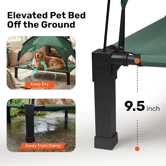 Elevated Dog Bed with Removable Canopy, Sun Protection Shade Tent Dog Cot | Portable Outdoor Dog Bed, Raised Pet Cooling Cot Bed for Dogs, 51in