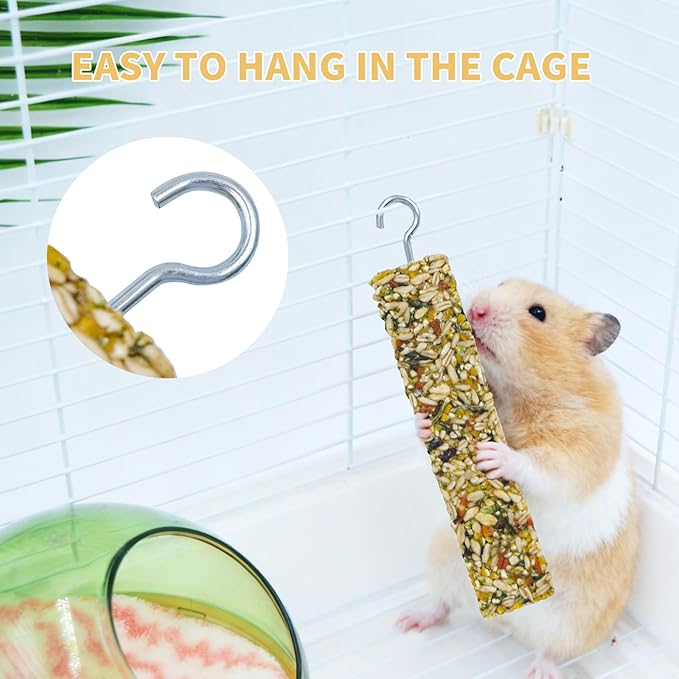 3 Pack Rabbit Chew Toys for Teeth, Cereal Stick with Metal Hook, Natural Chew Toys for Teeth, Chewing Stuff for Bunny, Hamster, Guinea Pig, Chinchilla, Rabbit, and Other Small Animals