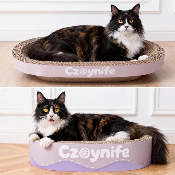 3PCS Cat Scratcher Cardboard, Oval Cat Scratch Pad Bowl Nest for Indoor Cats, Round Cat Scratching Board Corrugated Lounge Cat Bed, Furniture Protector for Couch (Purple, 17 * 11.5 in)