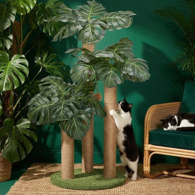 LEMONDA 31.5Inch Cat Scratching Post,Cat Scratcher Tree with 3 Scratching Poles & 2 Interactive Dangling Balls,Cats Scratching Posts for Indoor Kitten & Adult Cats