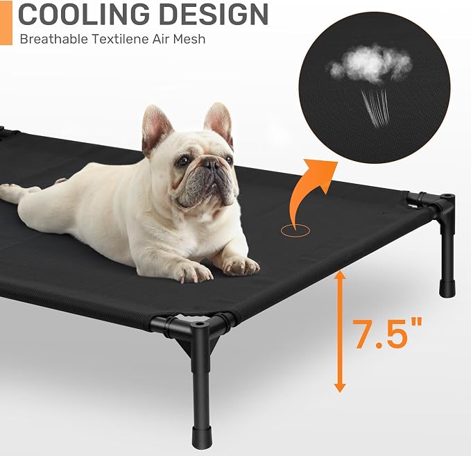 Elevated Dog Bed with Removable Canopy, Sun Protection Shade Tent Dog Cot | Portable Outdoor Dog Bed, Raised Pet Cooling Cot Bed for Dogs, 42in