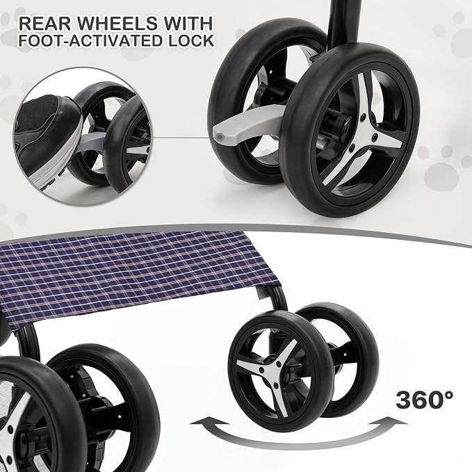 MoNiBloom 4 Wheels Pet Stroller, Easy-Fold Umbrella Shaped Dog Cat Jogger Stroller w/Storage Bag & Visible Mesh for Small/Medium Dogs Cats Plaid