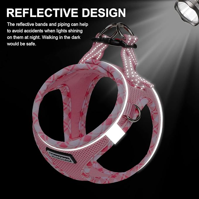 Mercano Soft Mesh Dog Harness and Leash Set, No-Chock Step-in Reflective Breathable Lightweight Easy Walk Vest Harnesses with Safety Buckle for Small Dogs, Cats (Pink, XL)
