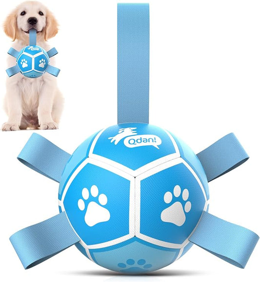 QDAN Small Dog Balls, 5 Inch Dog Soccer Ball with Straps, Outdoor Dog Toys, Pet Training Soccer for Small Medium (5 Inch)