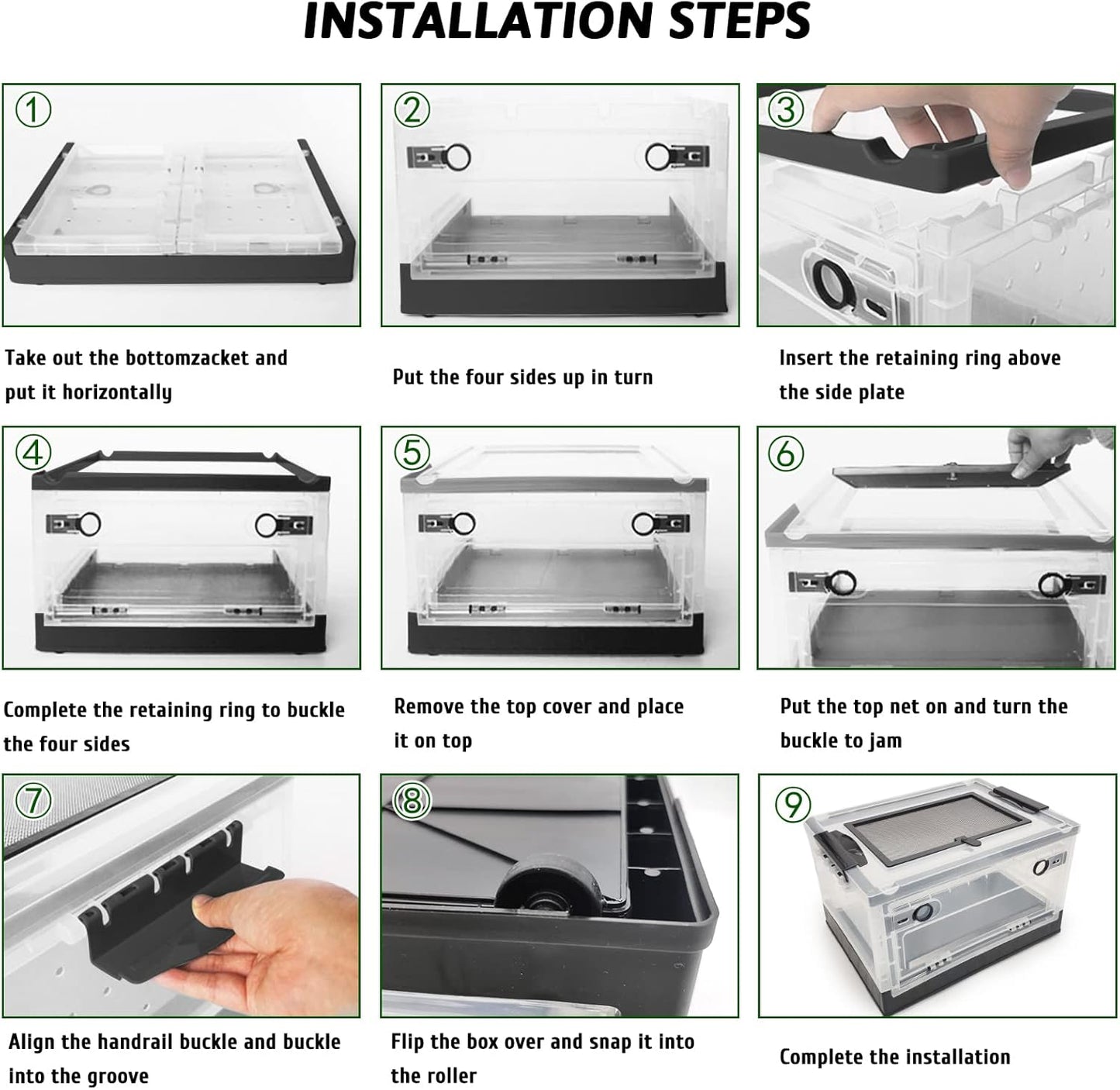 Hamiledyi Collapsible Gecko Tank Starter Kits, Reptile Travel Carrier 15.6" x 11.6" x 9.4" Small Portable Habitat Cages for Leopard Gecko, Bearded Dragon, Snake, Tortoise（White）