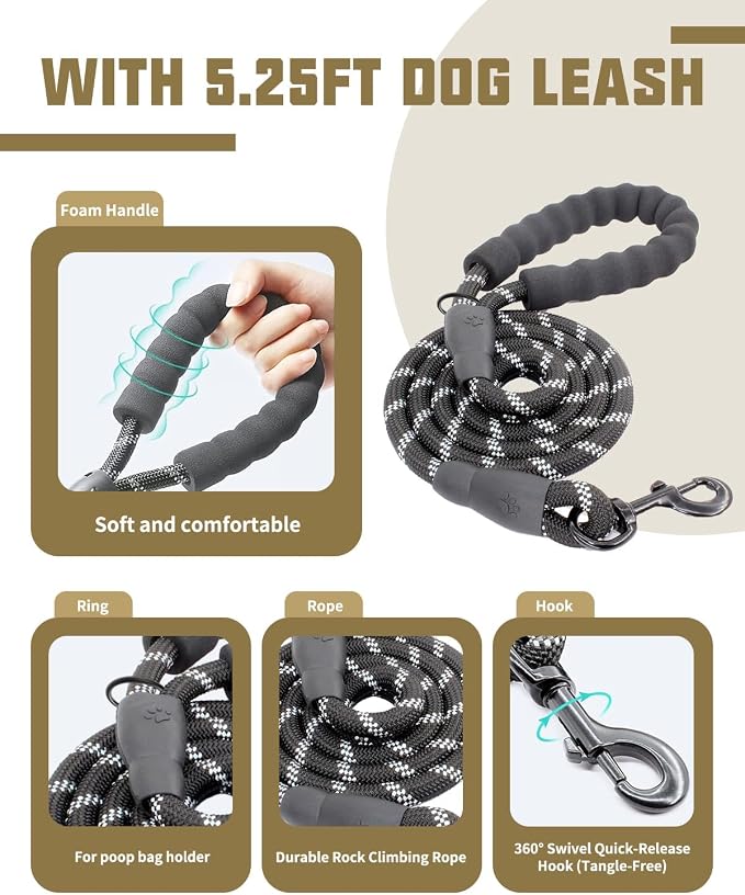 AUROTH Dog Harness for Large Dogs No Pull Tactical Harness and Leash Set | with Leash Clips, LED light clip, Breathable Mesh Padded No Choke, Easy Walking and Training, Desert Camo, Large
