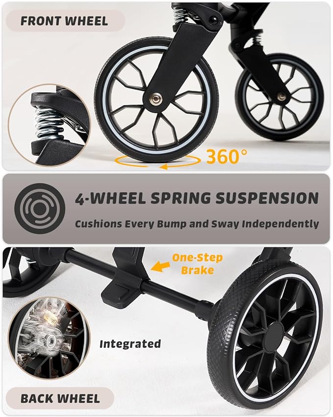 797Audio Dog Cat Stroller for Small Medium Pets,3-in-1 Foldable Pet Stroller with Detachable Carrier,Car Seat,One Click Folding,All-Terrain 4 Wheels,Adjustable Canopy with Sun Shades,Max 121lbs(Beige)