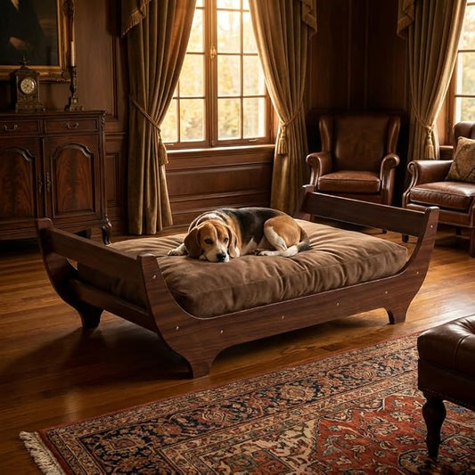 PERUGINA Wood Elevated Raised Dog Bed Frame Mat Set,WalnutPattern,60lb | Trainer Recommended DutchDesign Sturdy Attractive Dog Sofa Couch Furniture